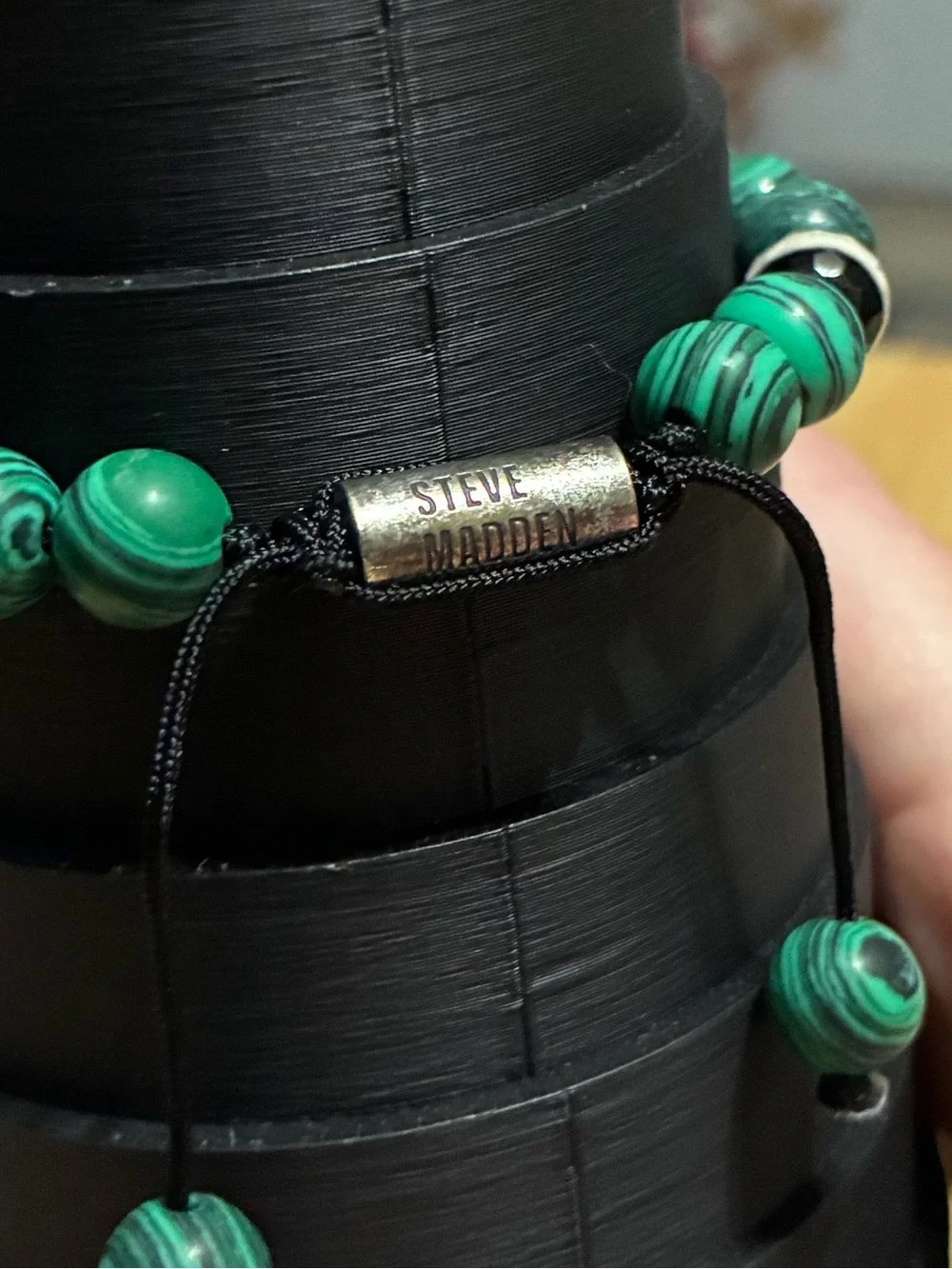 Steve Madden Malachite & Black Onyx Bead Anchor Charm Adjustable Bracelet